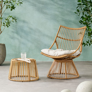 2 Piece Rattan Patio Set With Club Chair And Side Table - Beige / Light Brown