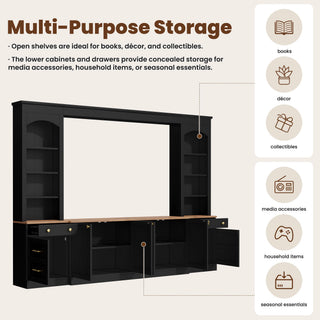 Arched Entertainment Center Wall Unit With Bookshelf, Retro Large TV Stand