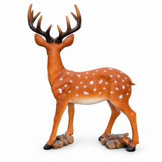 Lifelike Deer Statue With Detachable Antlers, Outdoor Garden Decor - Brown / Yellow