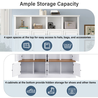 Hall Tree With Bench And Cabinet, 4 In 1 Entryway Bench With Coat Rack