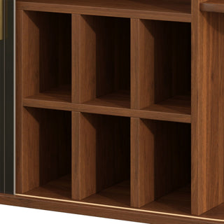 Fluted Liquor & Coffee Bar Cabinet With 6 Wine Racks And 3 Glass Holders