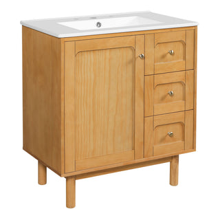 Bathroom Vanity With Sink, 3 Drawers, Soft Close Door - Natural Wood