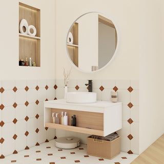Floating Bathroom Vanity With Glossy Round Vessel Sink
