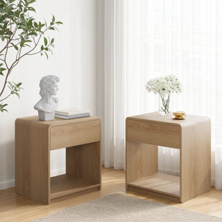 Bedside Table With Storage Drawers And Open Shelves (Set of 2) - Oak