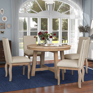 Round Extendable Dining Table Set With 4 Upholstered Chairs