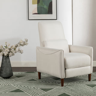 Upholstered Push Recliner Chair With Rubber Wood Legs For Living Room