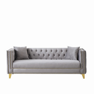3 And 2 Seater Deep Seat Sofa With Button Nailhead, Square Arm Couches, Furniture For Living Room - Gray