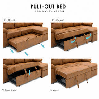 Convertible L - Sectional Sofa Bed With Storage Chaise And Padded Armrests