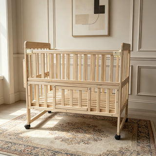 Portable Mini Baby Crib 5 In 1 Convertible With Foldable Storage - Natural Wood