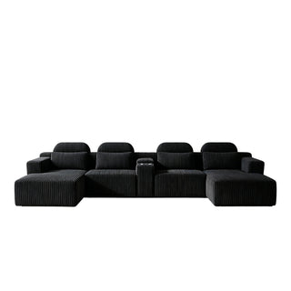 U-Shaped Sectional Sofa With Chaise Lounge And Cup Holders