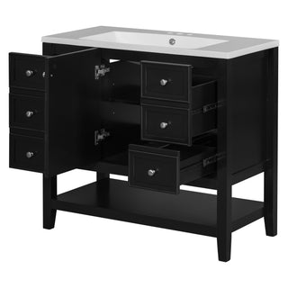 36" Bathroom Vanity & Sink, 2 Cabinet And 3 Drawers - Black