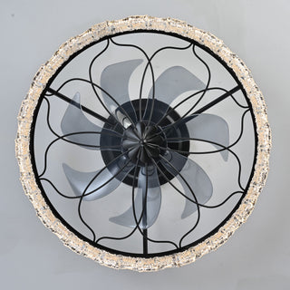 Ceiling Fan With Light, Flower Caged Ceiling Fan With Remote, LED Low Profile Ceiling Light - Matte Black