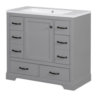 Modern Bathroom Vanity With Sink, 6 Drawers, Adjustable Shelf