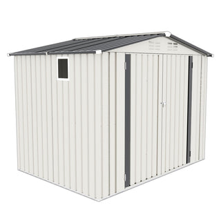 Outdoor Garden Storage Shed, Tool Shed With Pitched Roof Waterproof With 1 Window And 2 Lockable Door - White / Gray