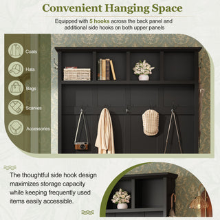 Hall Tree With Storage Bench Mudroom Coat Rack With 6 Hooks