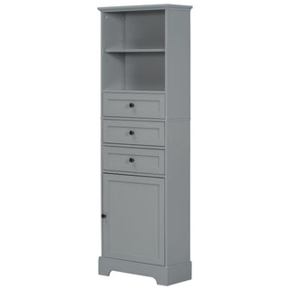 Tall Storage Cabinet With 3 Drawers And Adjustable Shelves For Bathroom