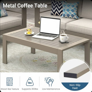 All-Weather Outdoor Coffee Table With Wood-Look Top