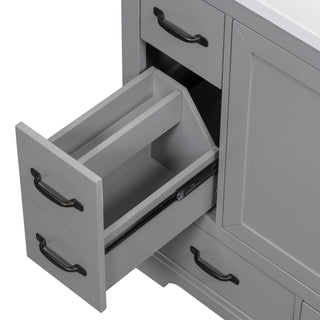 36" Bathroom Vanity Without Sink, Cabinet Base Only, 6 Drawers, Multi Functional Drawer Divider, Adjustable Shelf - Gray
