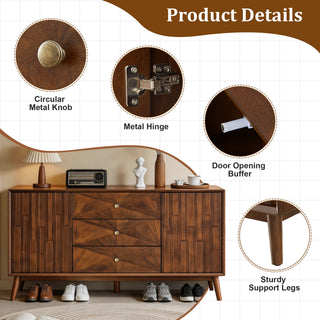 Sideboard Buffet Cabinet With 3 Drawers And 2 Storage Cabinets - Walnut