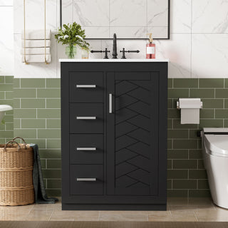 Bathroom Vanity With Integrated Sink, Rectangular Cabinet With 1 Door And 3 Drawers