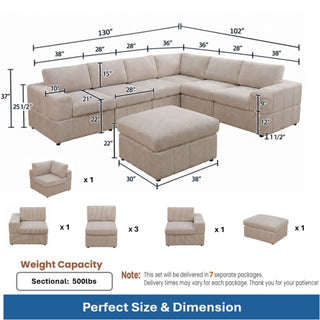 Oversized Modular Sectional Sofa, Reversible With Ottoman