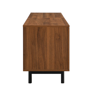 TV Stand, Media Console With 2 Drawers, Soft Closing Hinges, Adjustable Shelves, Slatted Design - Walnut