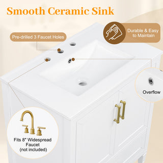 Elegant Fluted Bathroom Vanity With Sink, Soft Close Doors & Drawer