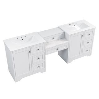 Double Sink Bathroom Vanity With Countertop, 2 Ceramic Sinks, 6 Drawers, Soft Close Design