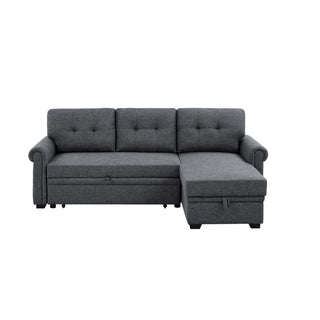 Upholstered Sleeper Sofa With Reversible Storage Chaise - Dark Gray