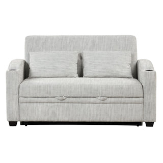 Pull Out Loveseat Sofa With Adjsutable Backrest, 2 Pillows, Cup Holders, USB Ports For Living Room