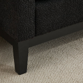 Elegant Upholstered Bench, Daybed, Ottoman With Wood Legs & 2 Bolster Pillows - Black Boucle