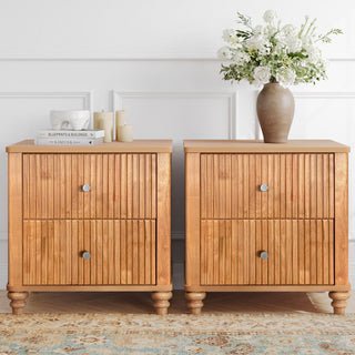 Modern Fluted Nightstand With 3 Drawers