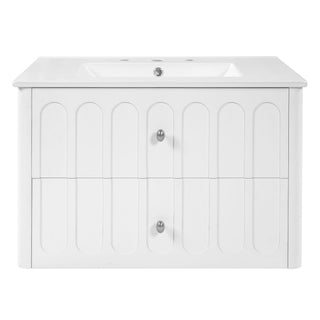 Floating Bathroom Vanity With Oval Knobs & Round Edge, Soft Close Drawer Slides