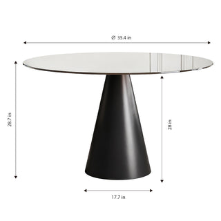 Round Dining Table & Tempered Glass Top - Black / Brown