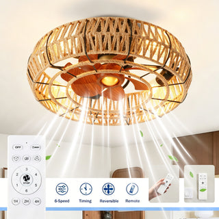 Flush Mount Ceiling Fan With Light Kit (Not Included Bulbs), Remote Control - Matte Black