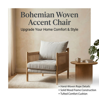 Accent Armchair With Removable Cushions For Living Room - Matte Black / Natural / Sand