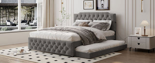 Upholstered Platform Bed With Trundle And 2 Sets Of USB Ports On Each Side, Fabric