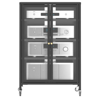 Media Storage Cabinet With Wheels, 4 Adjustable Glass Shelves & Door, Heavy-Duty - Black