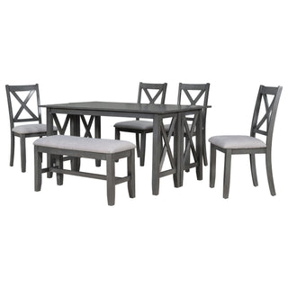 Foldable Dining Set For 6 With 4 Chairs And Bench, Space Saving Design - Gray