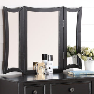 Bedroom Vanity Set With Foldable Mirror And Stool - Black