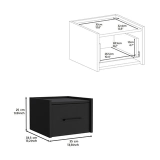 Floating Nightstand, Space Saving Design With Handy Drawer And Surface - Black