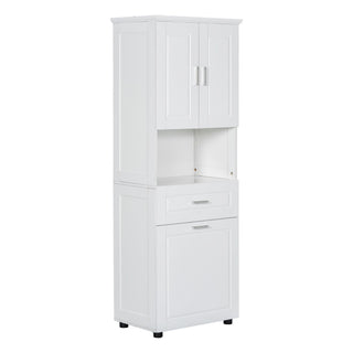 Tall Bathroom Cabinet With Tilt-Out Laundry Basket And Upper Storage
