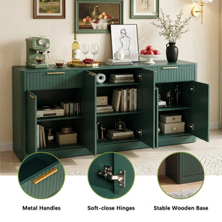 Large Fluted Buffet Sideboard, Wine Bar Storage Cabinet With 6 Doors & 2 Drawers