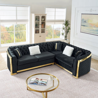 L Shaped Chesterfield Sectional Sofa With Stainless Steel Accents