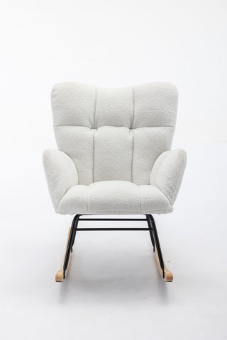 Teddy Fabric Rocking Gilder Nursery Chair For Living Room Indoor - Ivory