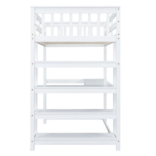 Loft Bed With Storage Shelves And Under Bed Desk