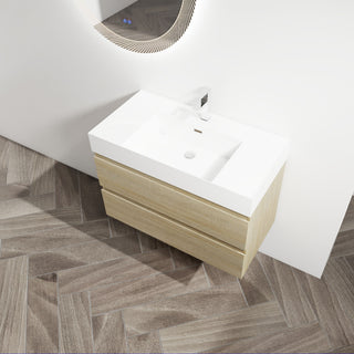 Wall Mounted Bathroom Vanity And Sink, 2 Soft Close Drawers