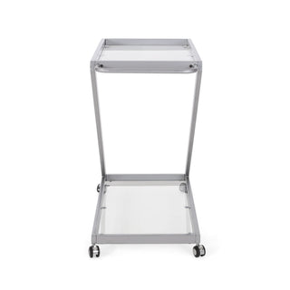 Modern Z Shaped Bar Cart With Tempered Glass Shelves - Silver