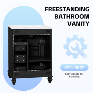 Freestanding Bathroom Vanity With Sink, 3 Drawers & Flip-Out Drawer