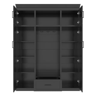 Hall Tree With Bench And 3 Hooks, Modern Entryway Storage Organizer Cabinet With 4 Doors, 1 Drawer And Adjustable Shelves